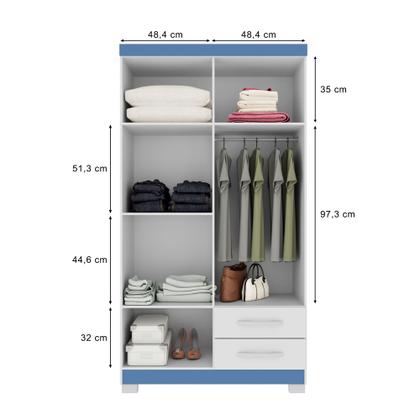 Imagem de Guarda Roupa 4 Portas 2 Gavetas Modena Branco Tx Flex Detalhe Azul - Combo Stock