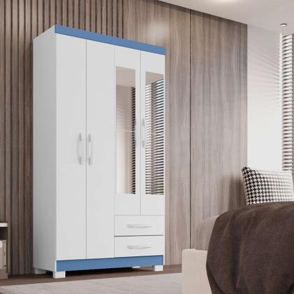 Imagem de Guarda Roupa 4 Portas 2 Gavetas Modena Branco Tx Flex Detalhe Azul - Combo Stock