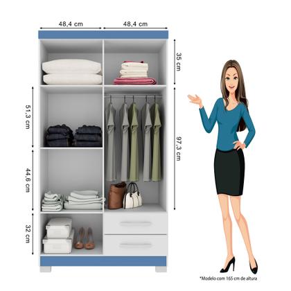 Imagem de Guarda Roupa 4 Portas 2 Gavetas Modena Branco Tx Flex Detalhe Azul - Combo Stock
