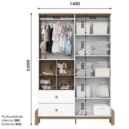 Imagem de Guarda Roupa 4 Portas 2 Gavetas Ternura Branco/Jequitibá