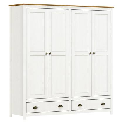 Imagem de Guarda-Roupa 4 Portas 2 Gavetas Topázio 100% Madeira Maciça Branco/Freijó