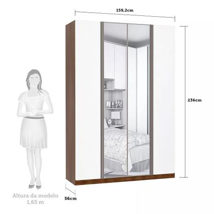 Imagem de Guarda Roupa 4 Portas Alumínio Inox com Espelho 3 Gavetas 159 cm Prime Luciane Móveis