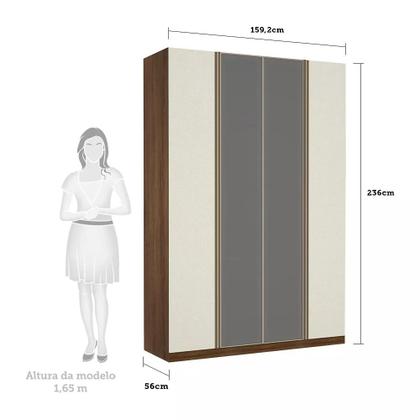 Imagem de Guarda Roupa 4 Portas Alumínio Inox com Vidro Reflecta Prata 3 Gavetas 159 cm Prime Luciane Móveis