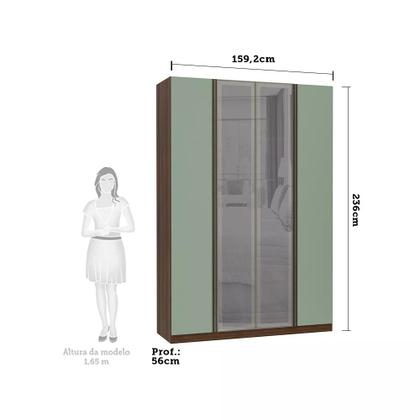 Imagem de Guarda Roupa 4 Portas Alumínio Inox com Vidro Reflecta Prata 3 Gavetas 159 cm Prime Luciane Móveis