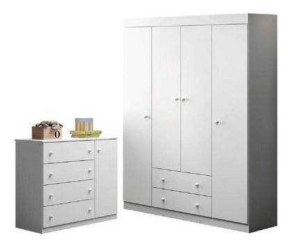 Imagem de Guarda-Roupa 4 Portas e 2 Gavetas + Cômoda Ana 