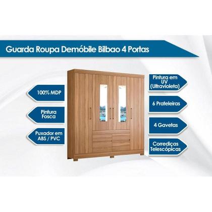 Imagem de Guarda Roupa 4 Portas e 4 Gavetas c/ Espelhos Bilbao Amêndola/Off White - Demóbile