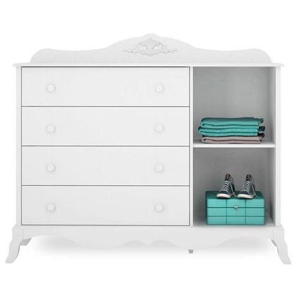 Imagem de Guarda Roupa 4 Portas E Cômoda Infantil Realeza Branco Acetinado - Canaã