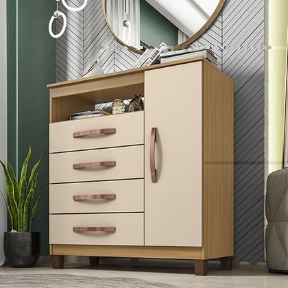 Imagem de Guarda Roupa 4 Portas Porto Belo Com Multiuso e Cômoda Sapateira Carvalho Off White Clique Chique