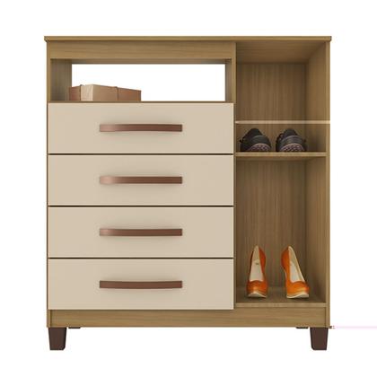 Imagem de Guarda Roupa 4 Portas Porto Belo Com Multiuso e Cômoda Sapateira Carvalho Off White Clique Chique