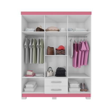 Imagem de Guarda Roupa 6 Portas 2 Gavetas Com Espelho Modena Branco Tx Flex Detalhe Rosa - Combo Stock