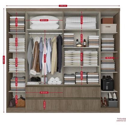 Imagem de Guarda-roupa 6 Portas 250cm X 230cm X 55cm Nobre
