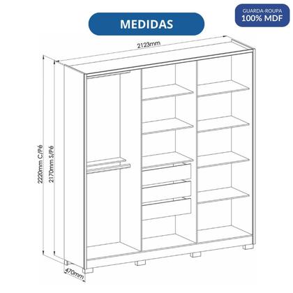 Imagem de Guarda-roupa 6 Portas 3 Gavetas com Espelho Safira 100% MDF