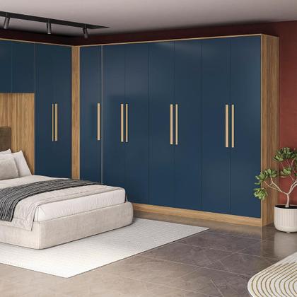 Imagem de Guarda-Roupa 6 Portas 4 Gavetas Kappesberg Adapt Nogueira/Azul Profundo 237cm
