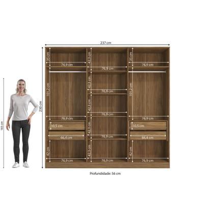 Imagem de Guarda-Roupa 6 Portas 4 Gavetas Kappesberg Adapt Nogueira/Azul Profundo 237cm