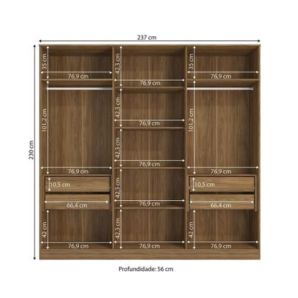 Imagem de Guarda-Roupa 6 Portas 4 Gavetas Kappesberg Adapt Nogueira/Azul Profundo 237cm