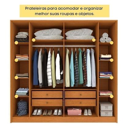 Imagem de Guarda-roupa 6 Portas com Espelho Ripado Nova York e Cama Casal Queen Monaco Espresso Móveis