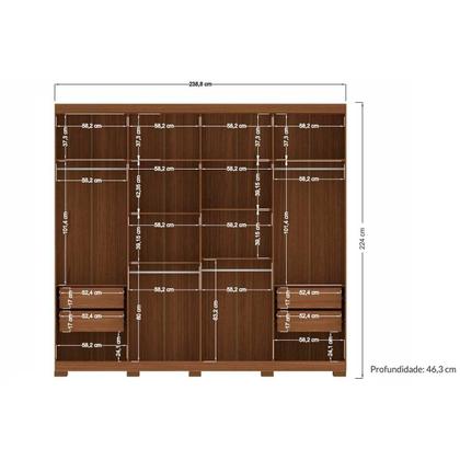 Imagem de Guarda Roupa 8 Portas (2 c/ Espelho) e 4 Gavetas c/ Pés Master New 8.4 Jatobá/Grafite - Santos Andirá