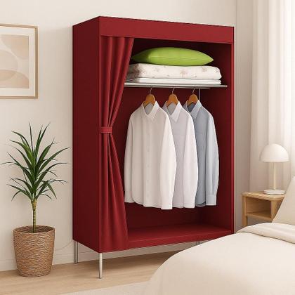 Imagem de Guarda Roupa Arara Cabideiro Portatil Armario Compacto Organizador Quarto Closet Camping Multiuso Vermelhoador Cabideiro
