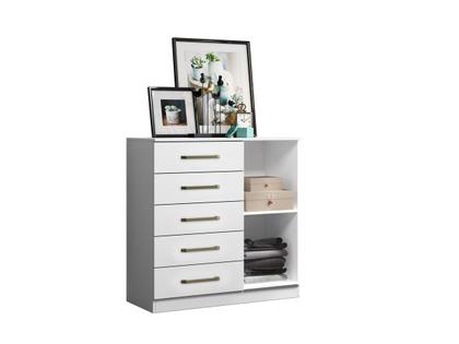 Imagem de Guarda Roupa Armário Com 7 Portas E Cômoda 5 Gavetas Para Quarto De Casal Branco Branco Aramóveis