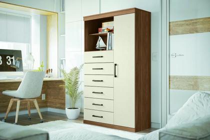 Imagem de Guarda-roupa Armário Multiuso Com 6 Gavetas E 1 Porta Marabá Jatobá Areia - Móveis Leartam