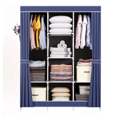 Imagem de Guarda Roupa Armário Portátil Prateleiras Organizador Brinquedos Arara Cabideiro Sapatos Azul