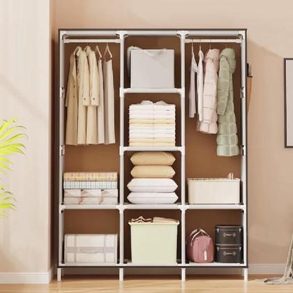 Imagem de Guarda Roupa Armário Portátil Prateleiras Organizador Brinquedos Arara Cabideiro Sapatos Azul