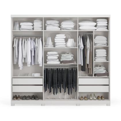 Imagem de Guarda Roupa Armário Roupeiro Casal Grande 3 Portas Espelho 4 Gavetas 3 Cabideiros Quarto Branco