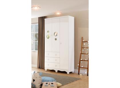 Imagem de Guarda Roupa Bebê Moveis Peroba Bolinha 03 portas 03 gav MDF