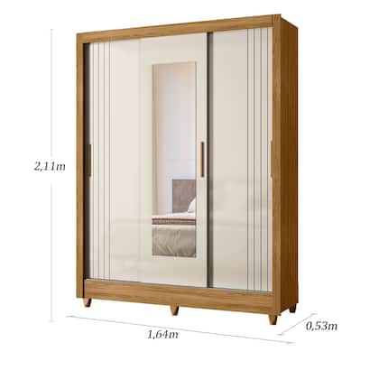 Imagem de Guarda Roupa Bolivia 3 Portas de Correr Freijo com Off White Fosco com Espelho - Moval