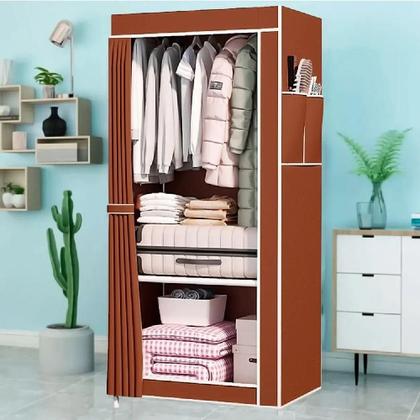 Imagem de Guarda roupa cabideiro organizador multiuso com prateleira estante portatil quarto closet loja marrom