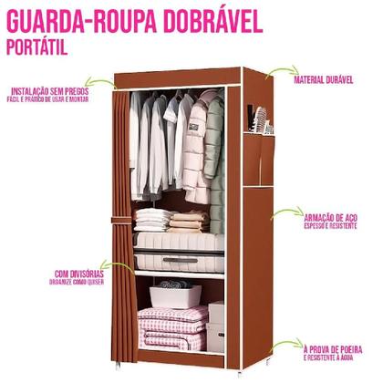 Imagem de Guarda roupa cabideiro organizador multiuso com prateleira estante portatil quarto closet loja marrom