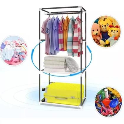 Imagem de Guarda roupa cabideiro organizador multiuso com prateleira estante portatil quarto closet loja marrom