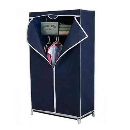 Imagem de Guarda roupa cabideiro portatil arara organizador com ziper prateleira multiuso praia camping azul