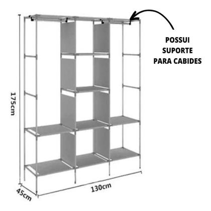 Imagem de Guarda Roupa Cabideiro Portatil Prateleiras Dobravel Armario Arara Grande Organizador Azul