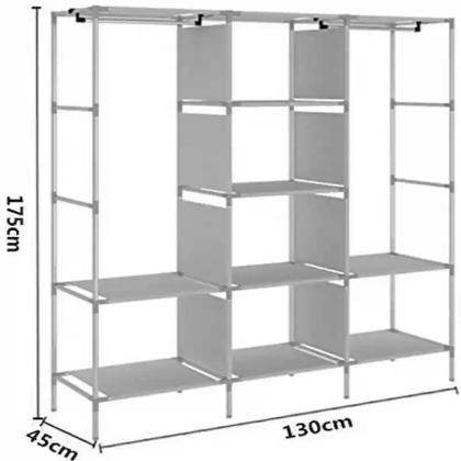 Imagem de Guarda roupa cabideiro portatil prateleiras dobravel armario arara grande organizador camping rosa