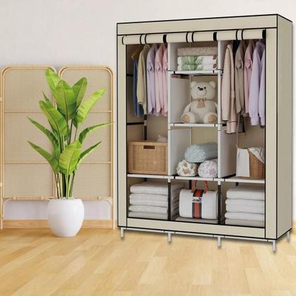 Imagem de Guarda Roupa Cabideiro Portatil Prateleiras Dobravel Armario Arara Grande Organizador Camping