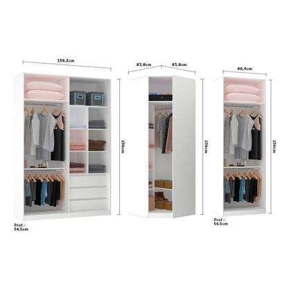Imagem de Guarda Roupa Canto 3 Gavetas, 5 Cabideiros Branco Branco