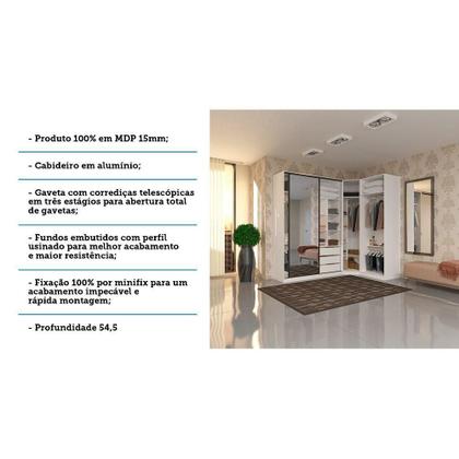 Imagem de Guarda Roupa Canto 3 Gavetas, 5 Cabideiros Branco Branco