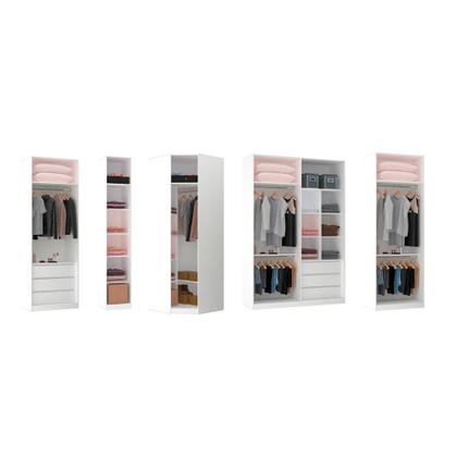 Imagem de Guarda Roupa Canto Closet sem Portas 5 Peças, 6 Gavetas, 6 Cabideiros Branco Prime Luciane Móveis