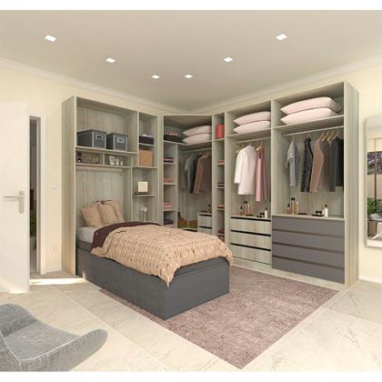 Imagem de Guarda Roupa Canto Solteiro 10 Portas e 12 Gavetas Legno Crema com Cinza Puro Prime Luciane Móveis
