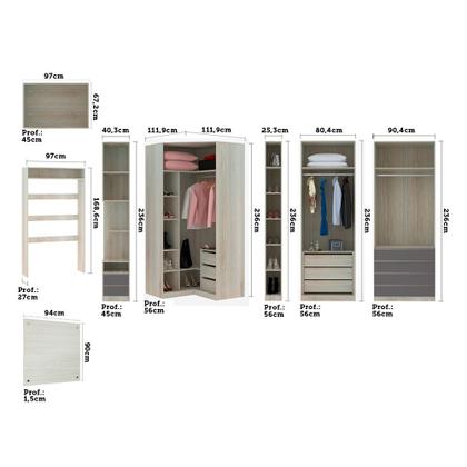 Imagem de Guarda Roupa Canto Solteiro 10 Portas e 12 Gavetas Legno Crema com Cinza Puro Prime Luciane Móveis