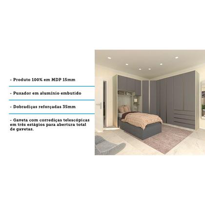 Imagem de Guarda Roupa Canto Solteiro 10 Portas e 12 Gavetas Legno Crema com Cinza Puro Prime Luciane Móveis