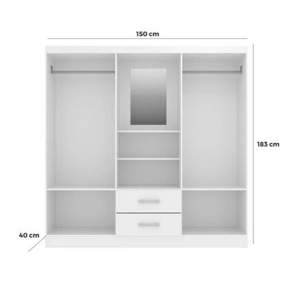 Imagem de Guarda Roupa Capelinha Evidencia Solteiro com Espelho 4 Portas 2 Gavetas Cor Preto