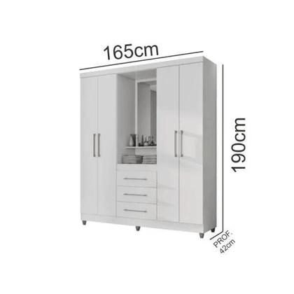 Imagem de Guarda Roupa Capelinha Lyon Solteiro com Espelho 4 Portas 3 Gavetas Rud Rack Cor Branco