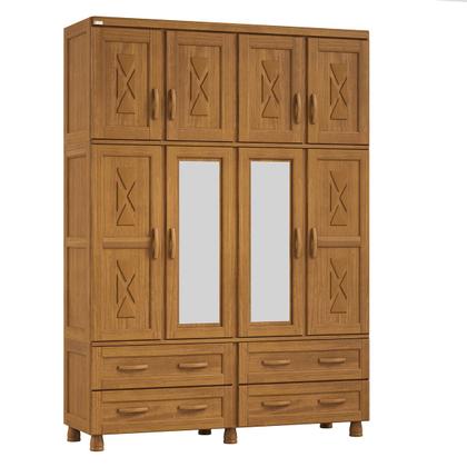 Imagem de Guarda-Roupa Caribe com 8 Portas, Maleiro e 4 Gavetas Madeira Pinus Carvalho - Tozzeto