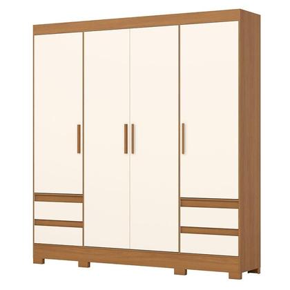 Imagem de Guarda Roupa Casal 04 portas 04 Gavetas B383 com Armário Multiuso 2 Portas 3 Prateleiras Cinamomo Off White-Henn Briz