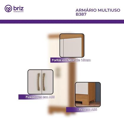 Imagem de Guarda Roupa Casal 04 portas 04 Gavetas B383 com Armário Multiuso 2 Portas 3 Prateleiras Cinamomo Off White-Henn Briz