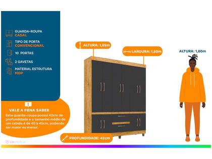 Guarda-roupa Casal 10 Portas 2 Gavetas Araplac Coimbra - Guarda