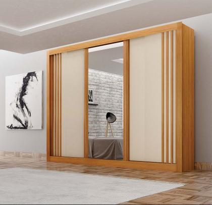 Imagem de Guarda-roupa Casal 100% MDF 3 Portas 4 Gavetas com Espelho Central Milano Leifer Móveis