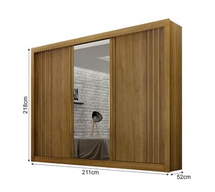 Imagem de Guarda-roupa Casal 100% MDF 3 Portas 4 Gavetas com Espelho Central Milano Leifer Móveis